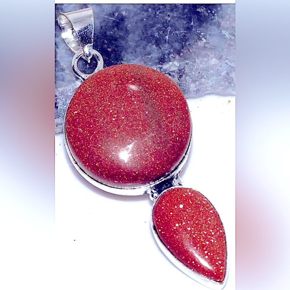 sandstone Pendant Artisan Sterling Silver Plated Goldstone tribal India new big!